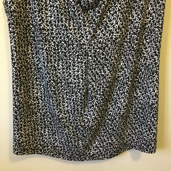 Tan Jay B&W Modular Net Print Cascade Neck Cap Sleeve Stretchy Blouse Top 1X - Picture 6 of 16